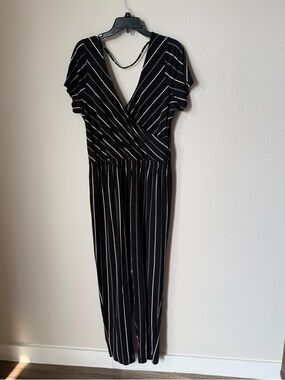 Express Black Jumpsuit with White Vertical Stripes